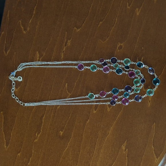 Jewelry - Silver multi strand necklace with color gems